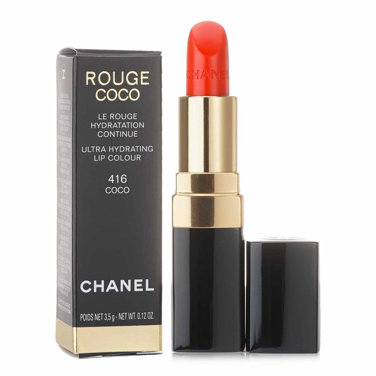 Luxurious Chanel Rouge Coco Lip Colour #416 Coco offers vibrant color, hydration, and a smooth, radiant finish.