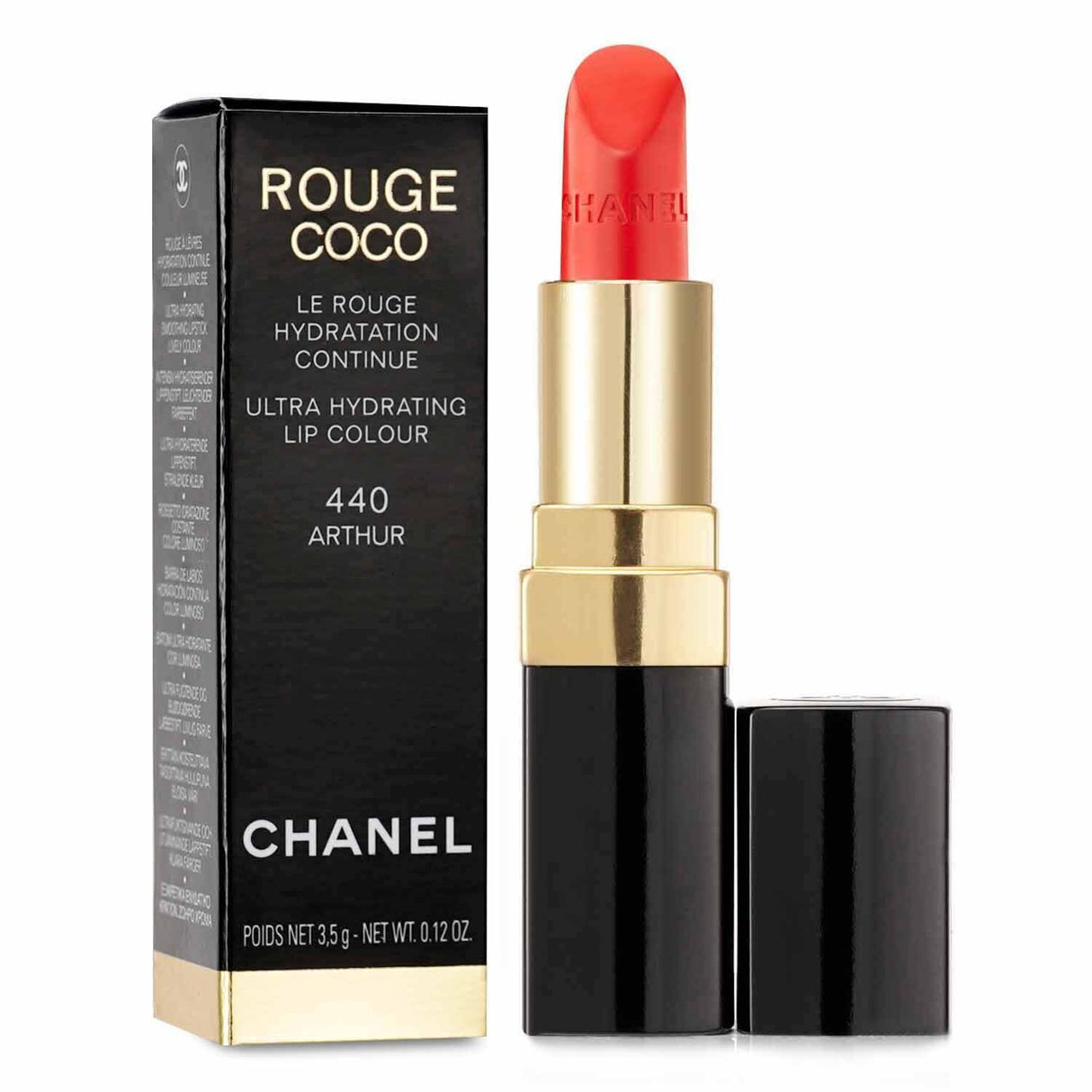 Chanel Rouge Coco Lip Colour in #440 Arthur, offering rich color, hydration, and a creamy texture for beautiful, plump lips.