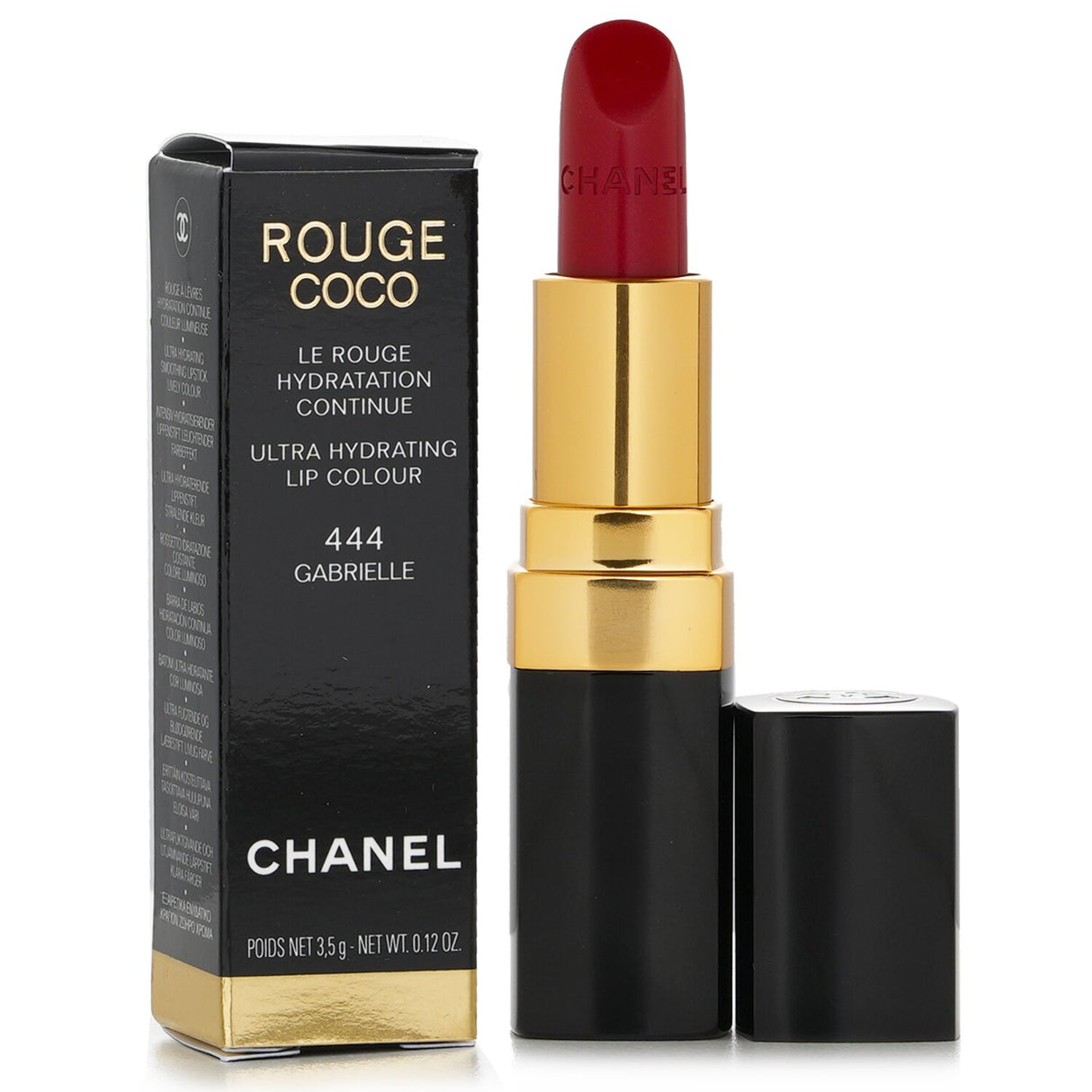 Chanel Rouge Coco Lip Colour #444 Gabrielle: ultra-hydrating lipstick with vibrant color and rich moisture for radiant lips.