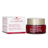 Clarins Super Restorative Night Cream, 50ml, rejuvenates mature skin, targeting age spots, sagging, and wrinkles overnight.