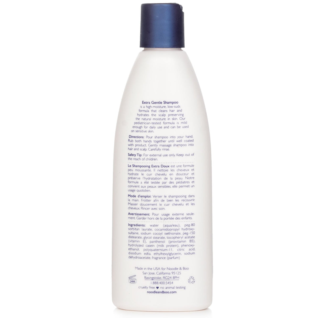 Noodle & Boo Extra Gentle Shampoo bottle, designed for sensitive scalps, nourishing delicate hair with a tearless formula.