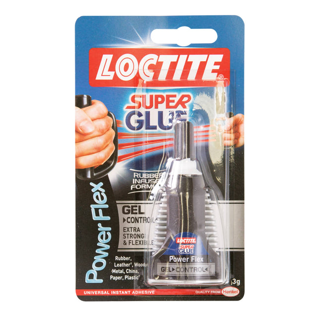 Loctite Super Glue Control Power Flex Gel 3g in an easy-squeeze bottle for strong, flexible bonding on various materials.