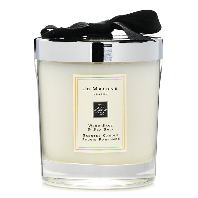 Jo Malone Wood Sage & Sea Salt Scented Candle, 200g, 2.5-inch, emits a calming woody scent, ideal for self-care and decor.