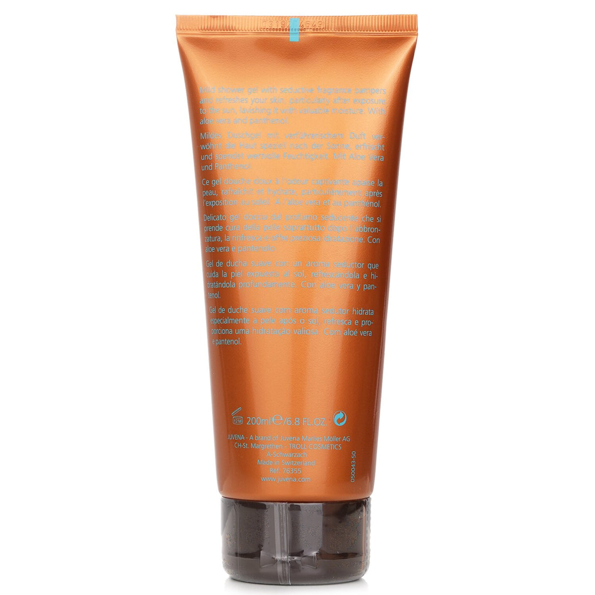 Juvena Sunsation After Sun Shower Gel in 200ml, enriched with aloe vera and panthenol for soothing, hydrating post-sun care.