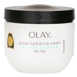 Olay Active Hydrating Cream for sensitive skin, 100g; hydrates deeply, non-greasy, allergy tested, fragrance-free.