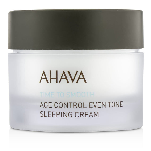 Ahava Time To Smooth Age Control Sleeping Cream, a silky overnight formula for fine lines, hydration, and even skin tone.