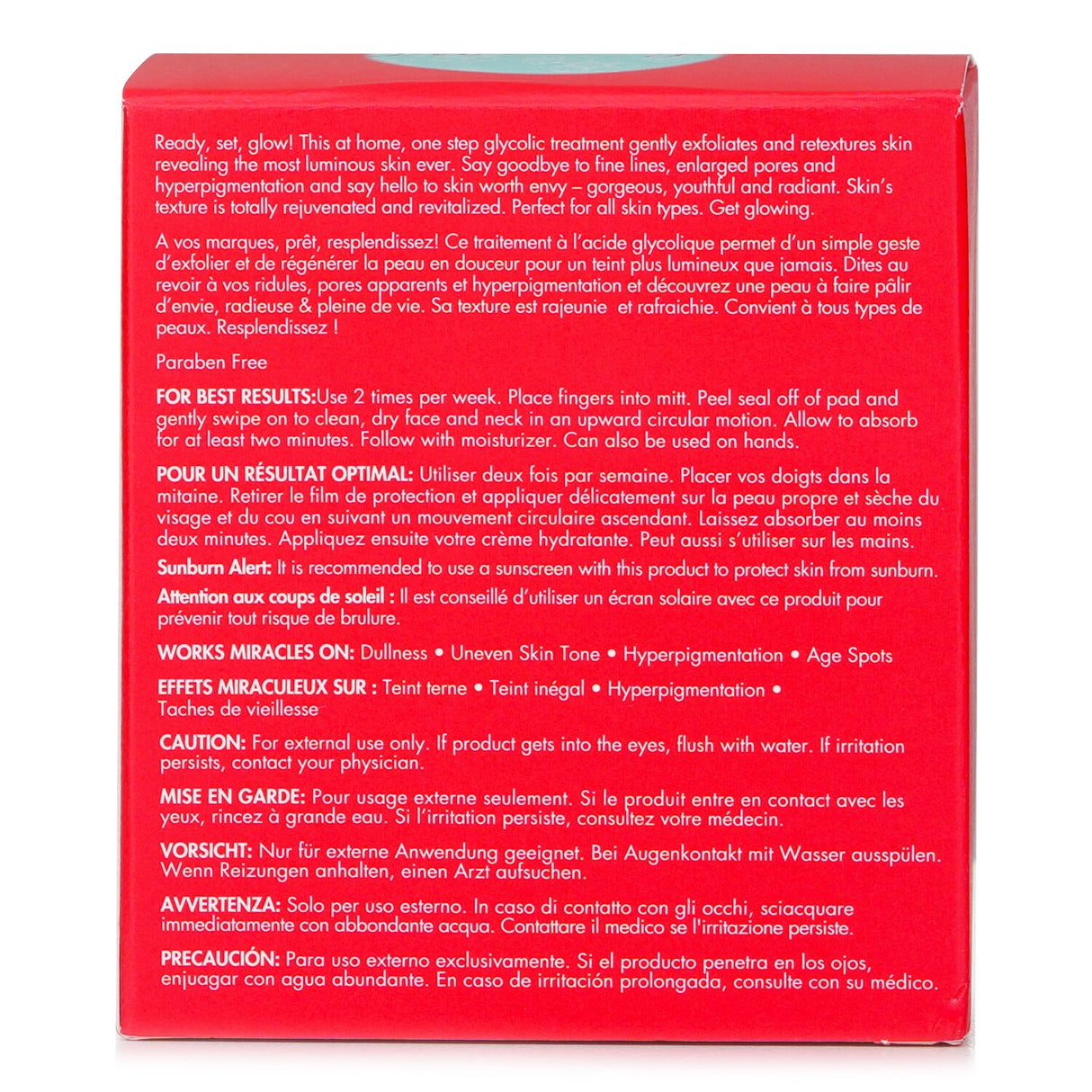 Glycolic pads with 10% acid for gentle exfoliation, improving wrinkles, acne scars, and brightening skin tone.