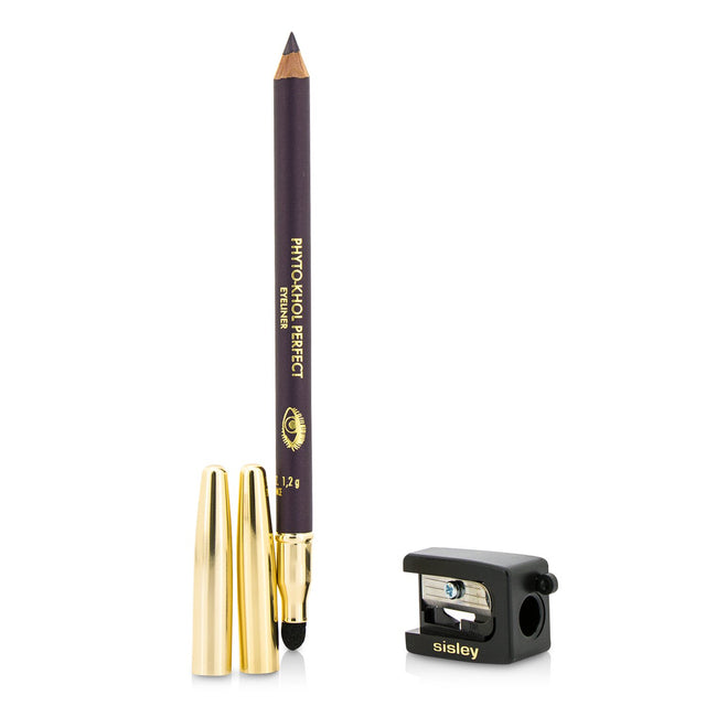 Purple kohl eyeliner with included sharpener and blender for precise application and metallic highlights, perfect for captivating eyes.