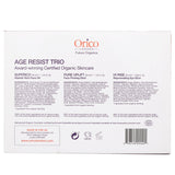 Orico London Age Resist Trio for youthful skin, featuring face oil, firming elixir, and eye elixir in organic formulas.