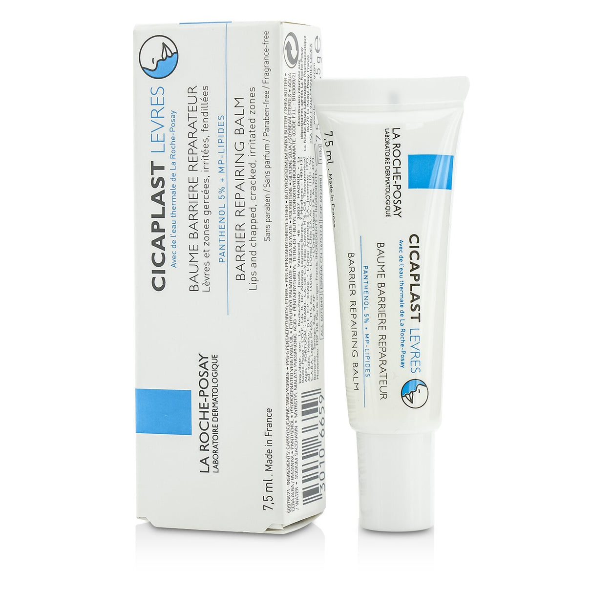 La Roche Posay Cicaplast Levres Balm, 7.5ml, for soothing and protecting chapped, cracked lips with Panthenol and MP lipids.