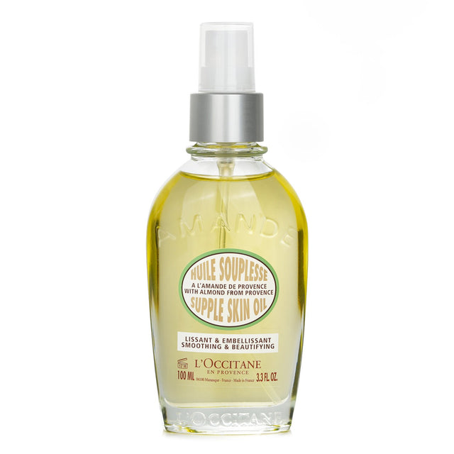 L'Occitane Almond Supple Skin Oil in 100ml, nourishing oil for smooth, elastic skin with almond and essential oils.