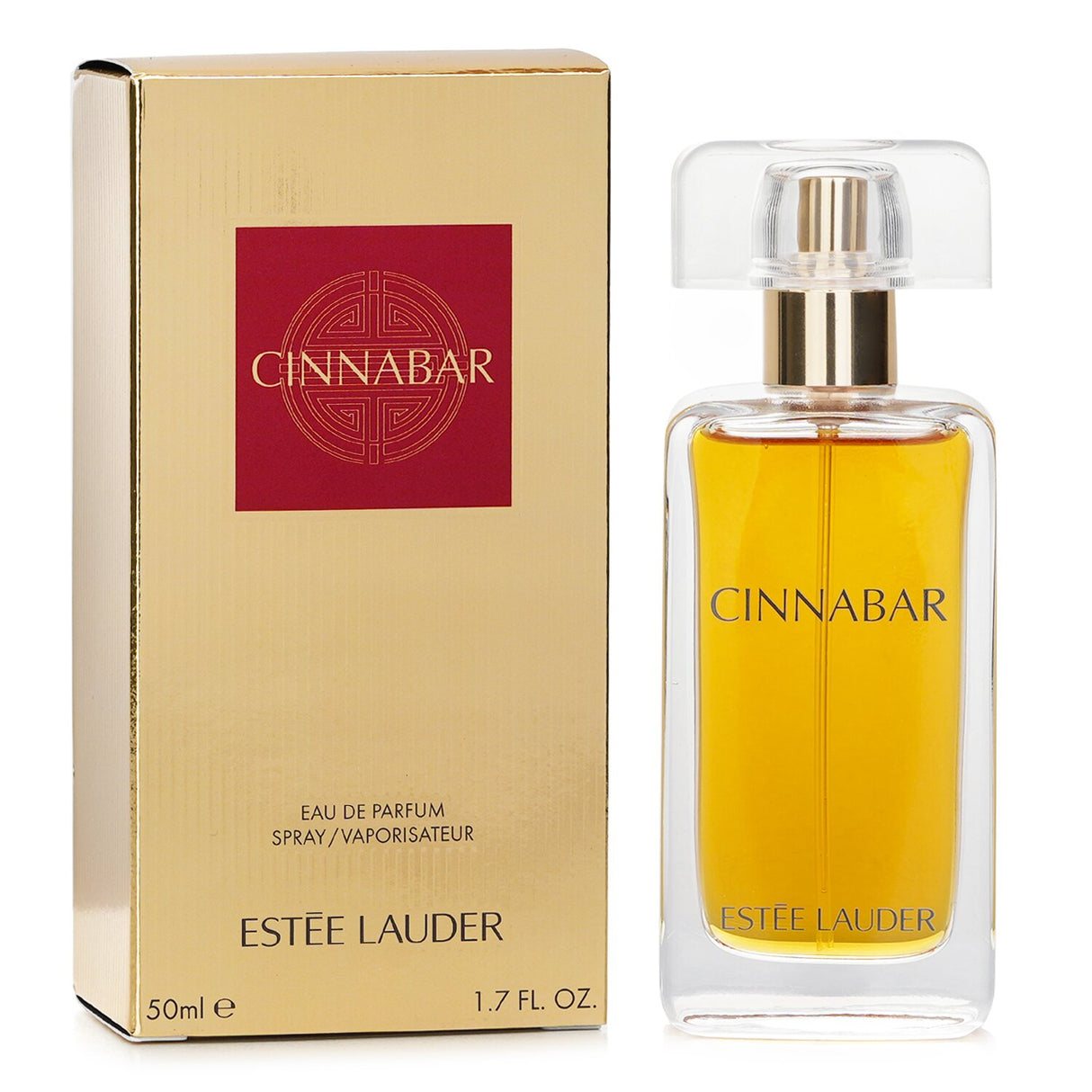 Estee Lauder Cinnabar Eau De Parfum Spray 50ml, an alluring oriental fragrance with notes of jasmine, clove, and sandalwood.