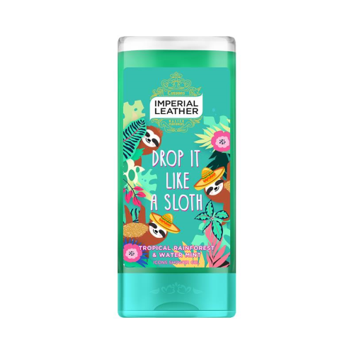 Set of 6 Imperial Leather Drop It Like A Sloth Shower Gel 400ml bottles, featuring playful sloth packaging and luxurious scents.