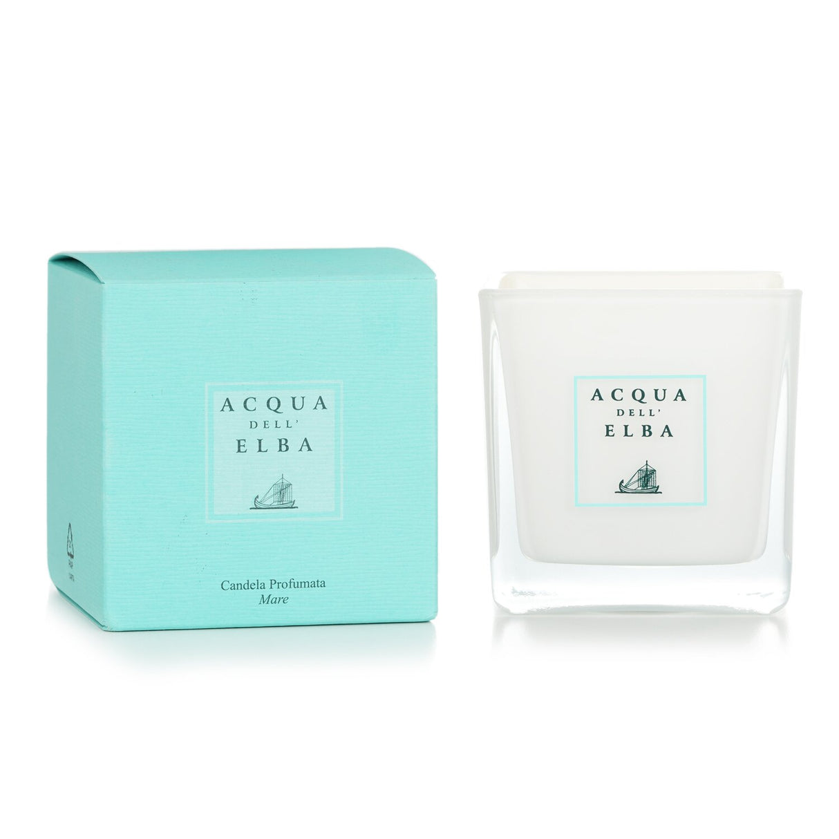 Acqua Dell'Elba Mare scented candle in elegant packaging, offering a soothing sea fragrance with a 60-hour burn time.