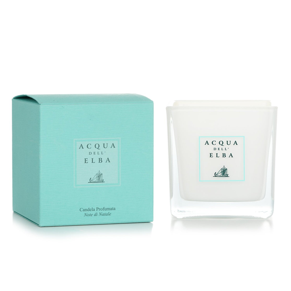 Acqua Dell'Elba Note Di Natale scented candle, 180g, emits a rich, festive fragrance for a cozy atmosphere.