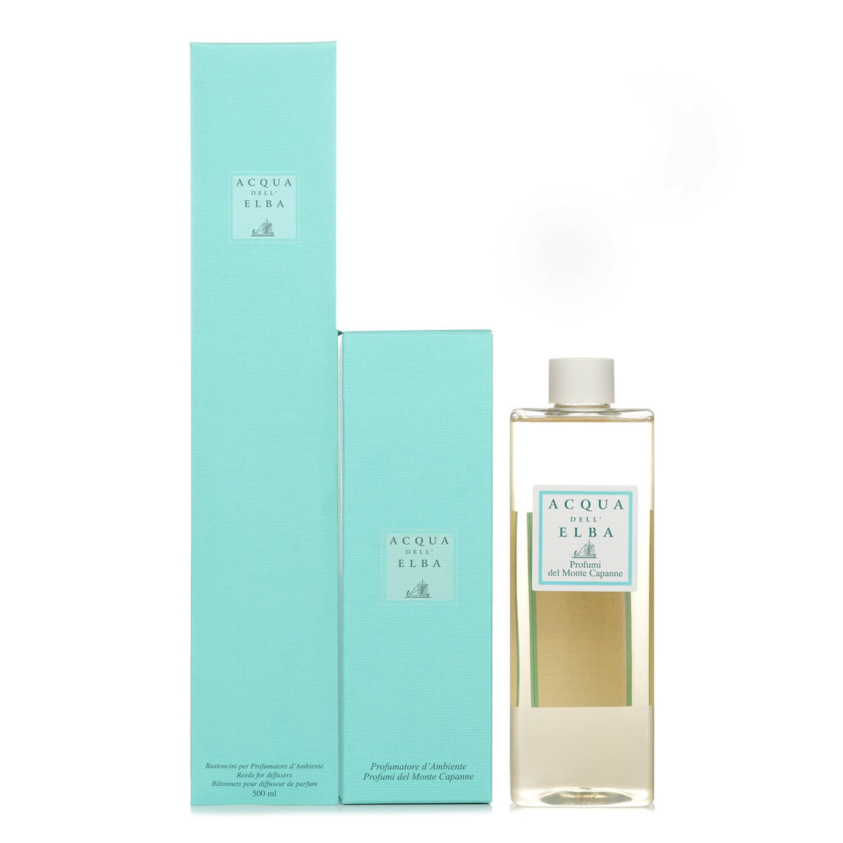 Home fragrance diffuser refill in Profumi Del Monte Capanne scent, inspired by Italy's landscapes, 500ml size.