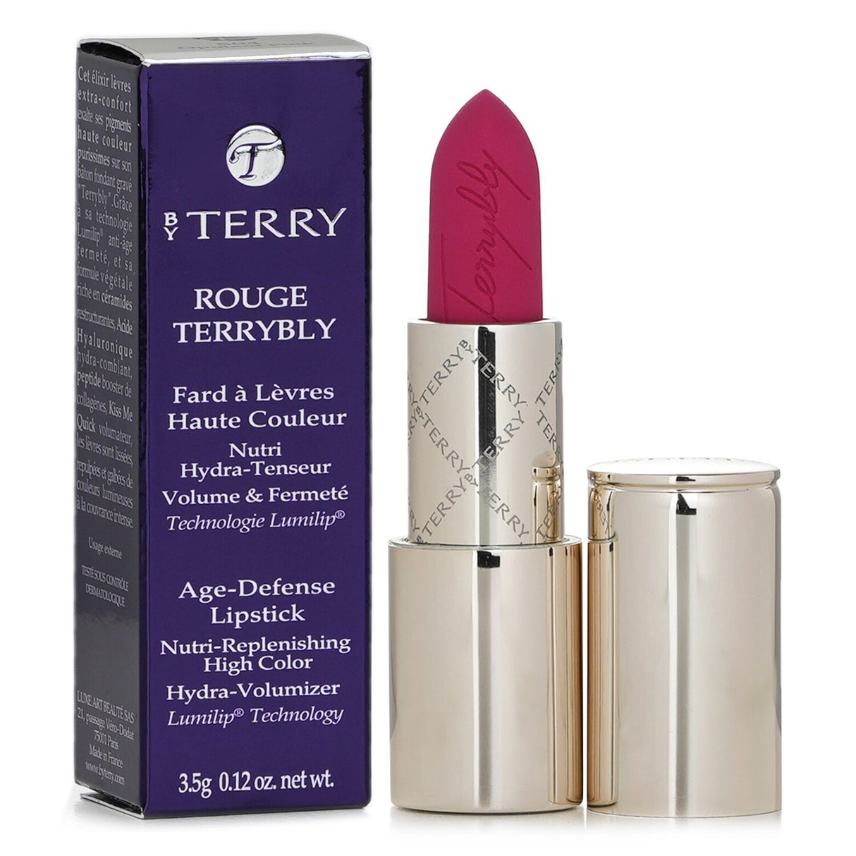 By Terry Rouge Terrybly Age Defense Lipstick in #504 Opulent Pink, delivering vibrant color and anti-aging hydration.