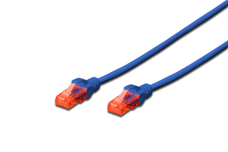 Digitus UTP CAT6 Patch Lead 0.2M in blue, featuring RJ45 connectors for reliable 1 Gbps data transmission.