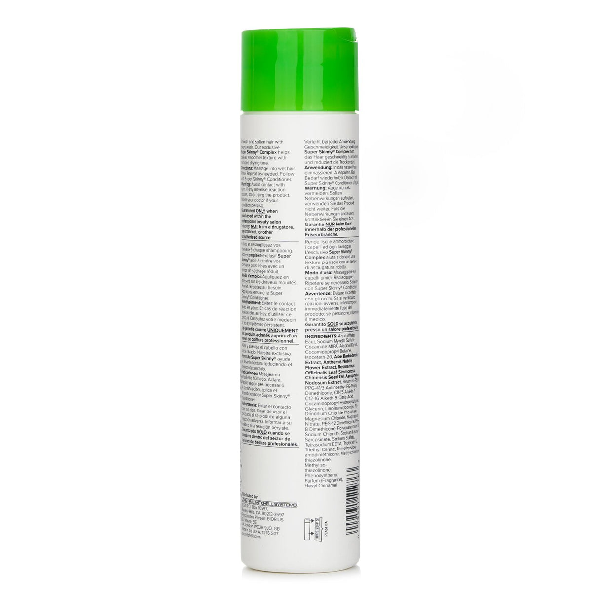 Paul Mitchell Super Skinny Shampoo in a 300ml bottle, designed to smooth frizz and soften hair texture for easy styling.