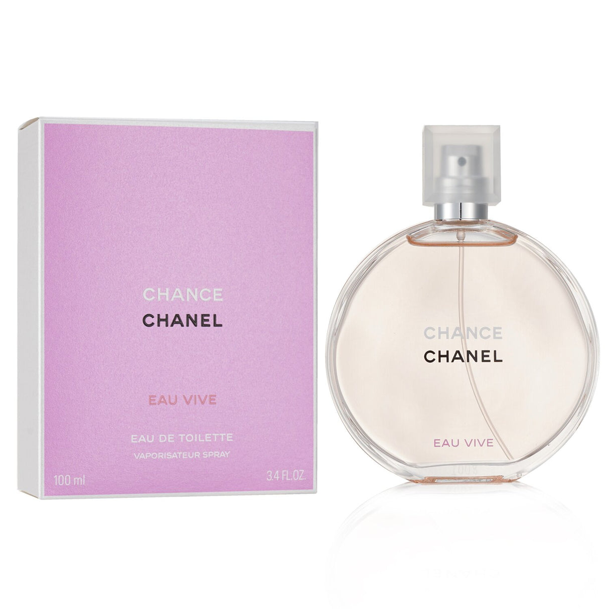 Chanel Chance Eau Vive 100ml spray, a refreshing citrus floral woody fragrance for modern women, ideal for spring and summer wear.