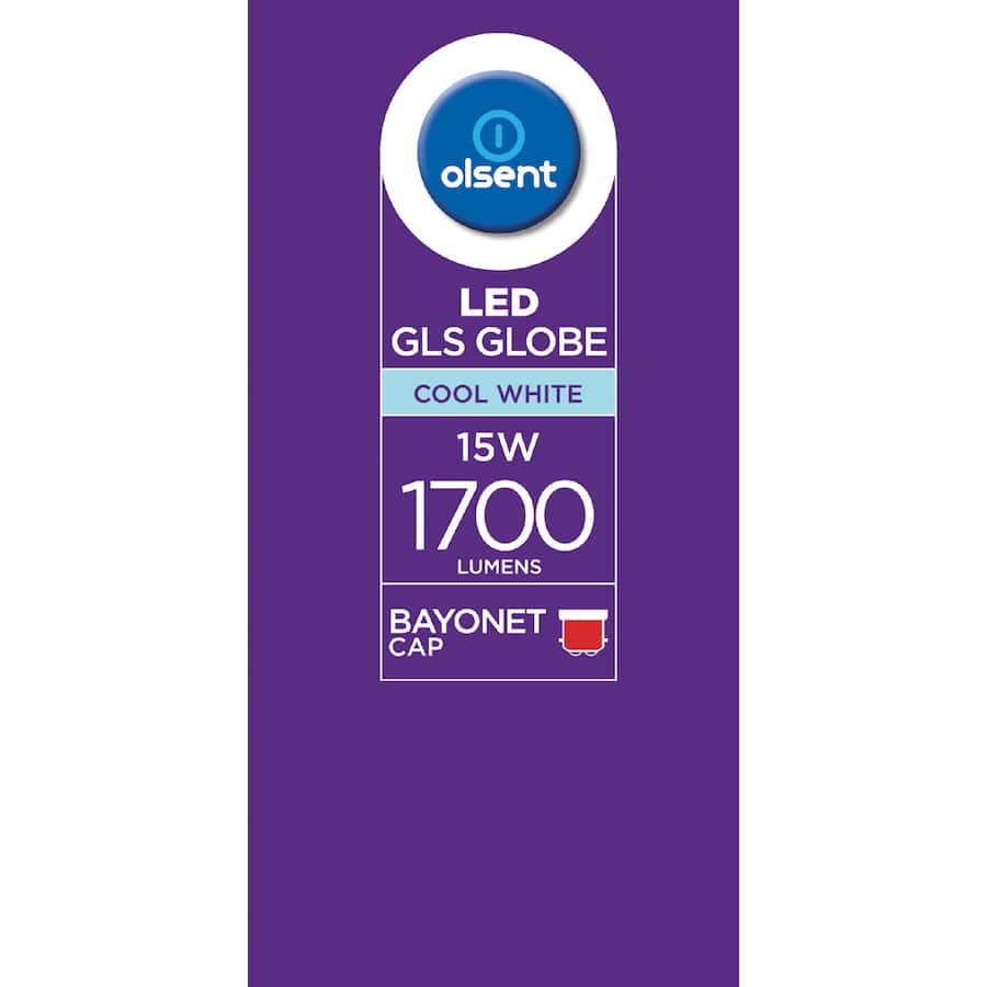 Olsent Led Light Bulb Gls Bayonet 15w 1700lm Cw 2pack