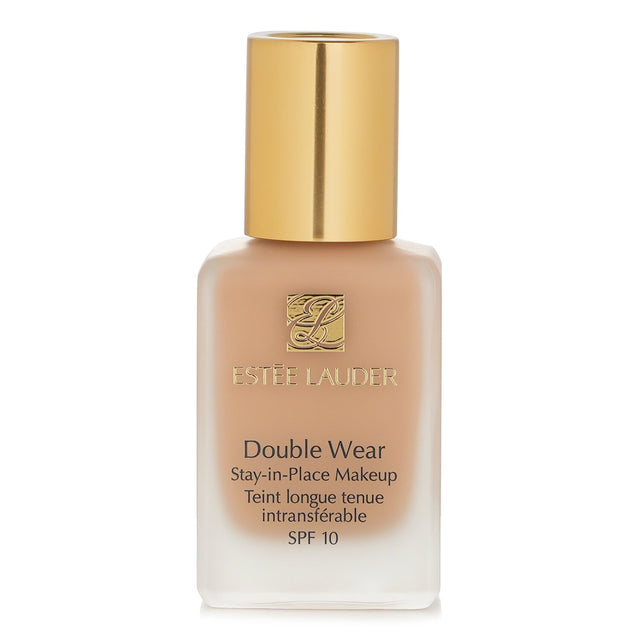 Estee Lauder Double Wear foundation in No. 77 Pure Beige offers long-lasting medium coverage with a semi-matte finish.