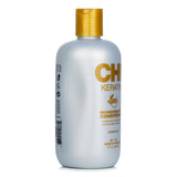 CHI Keratin Conditioner in 355ml bottle provides intensive hydration, restoring softness and shine for damaged hair.