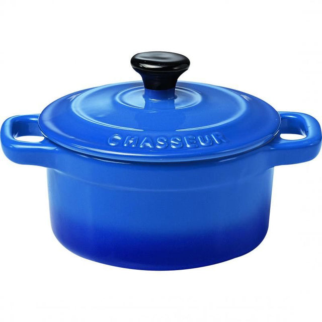 Chasseur La Cuisson Mini Cocotte in blue, 10cm, versatile for baking and serving individual pies and desserts.