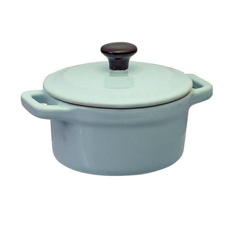 Chasseur La Cuisson Mini Cocotte in Duck Egg, 10cm x 9cm, 300ml, perfect for individual servings of pies, pastries, and desserts.