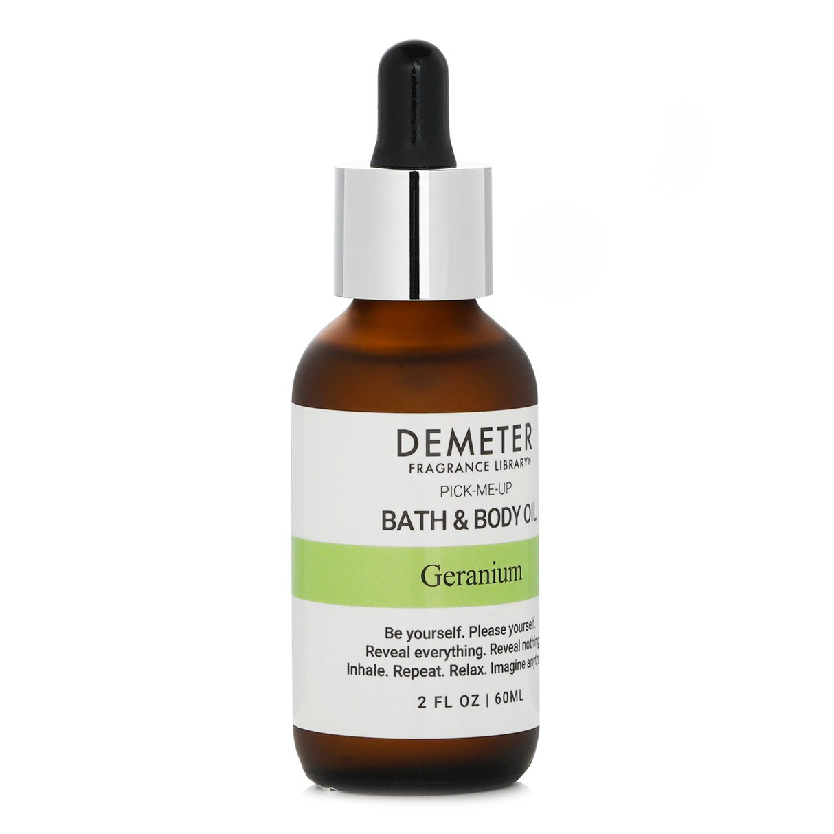 Luxurious Demeter Geranium Bath & Body Oil (60ml) with natural oils for hydration, uplifting scent, and a smooth finish.