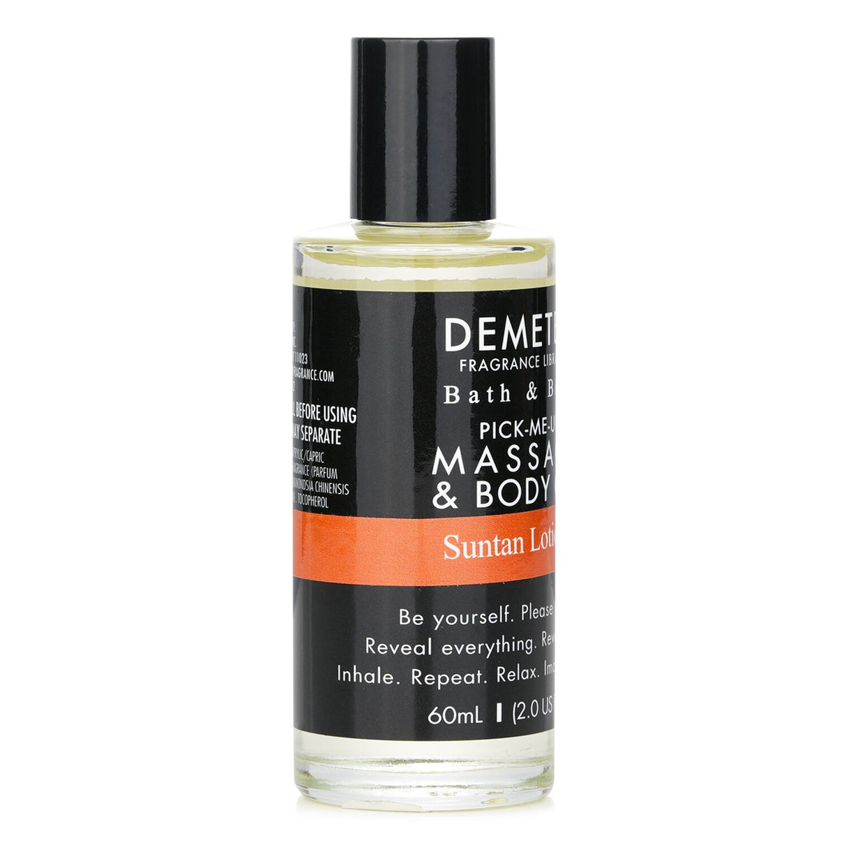 Demeter Suntan Lotion Massage & Body Oil in 60ml, featuring a light orange blossom scent and nourishing natural oils.