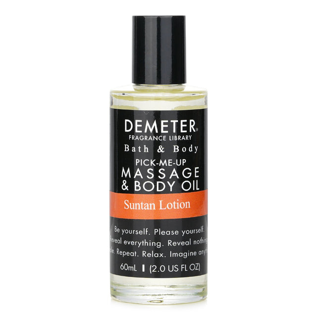 Demeter Suntan Lotion Massage & Body Oil in a 60ml bottle, infused with orange blossom, for hydration and nourishment.