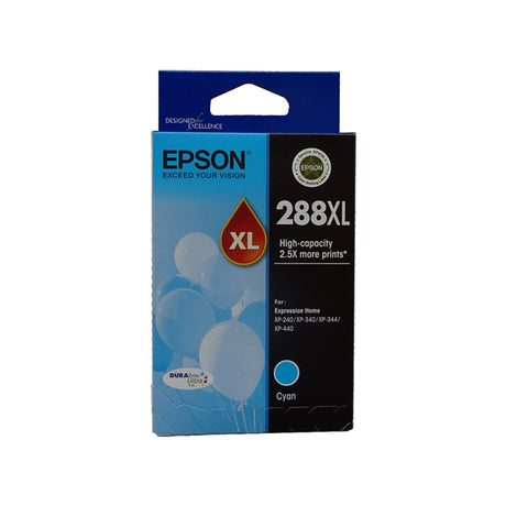 Epson 288XL Cyan Ink Cartridge for vibrant, water-resistant prints; compatible with Expression Home printers.