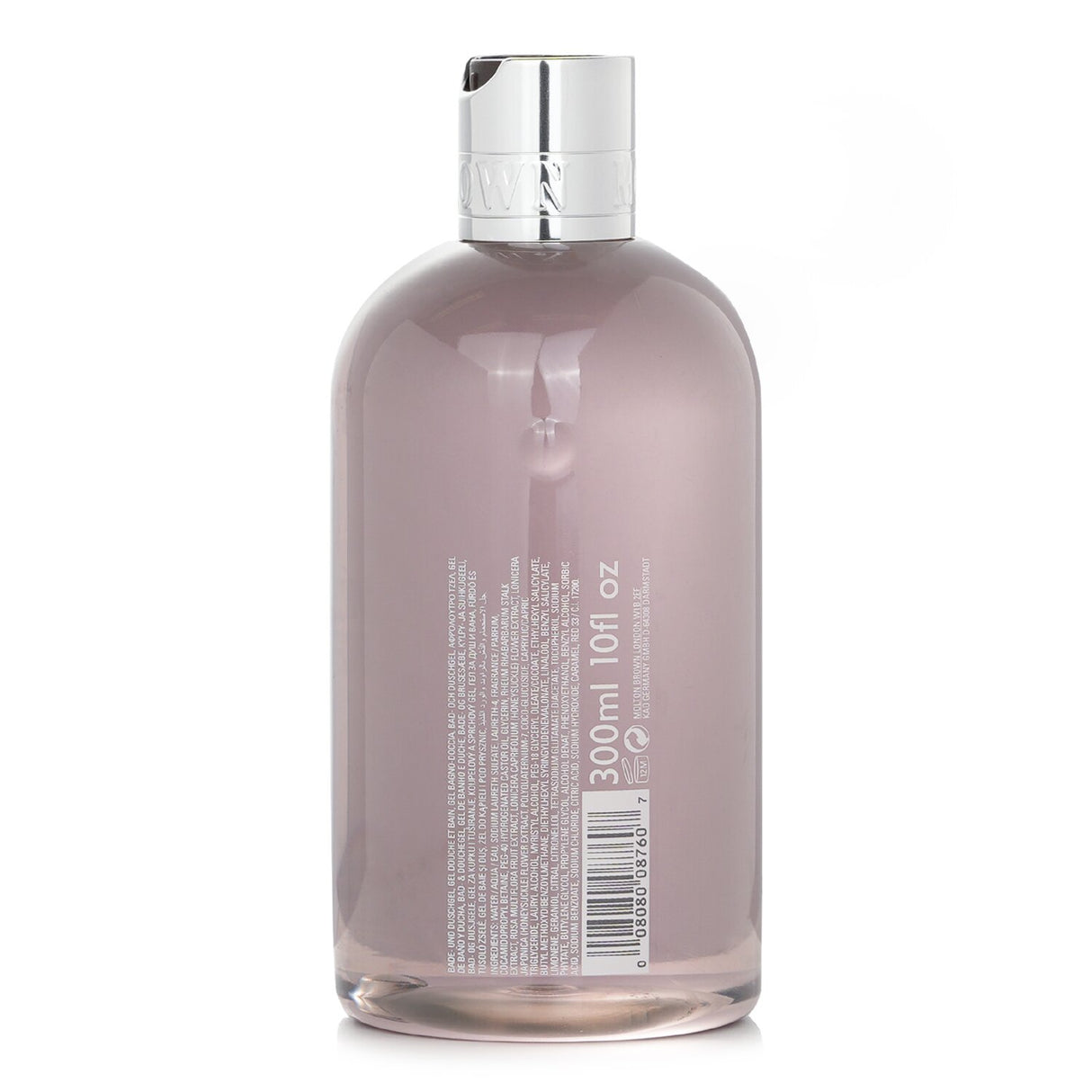 Luxurious 300ml bath & shower gel infused with rhubarb and rose for a moisturizing, invigorating experience.