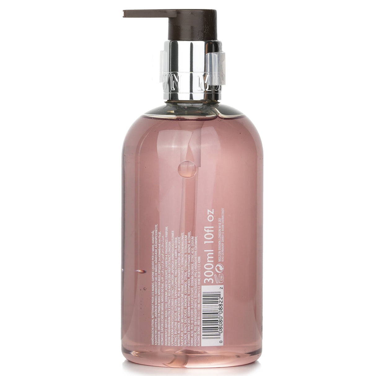 Delicious Rhubarb & Rose hand wash in elegant packaging, gently cleanses, hydrates, and refreshes with a floral fruity scent.