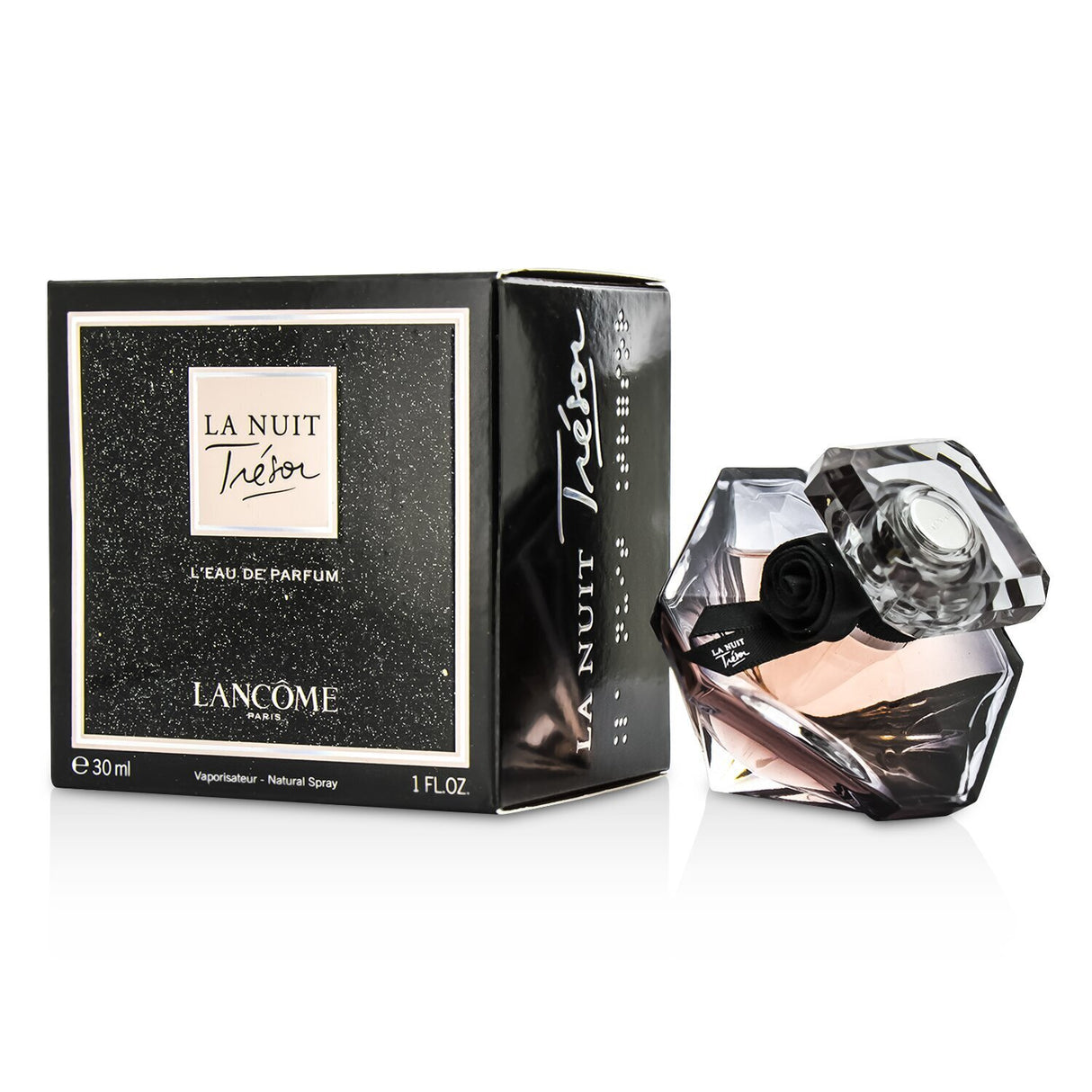 Lancome La Nuit Tresor 30ml perfume featuring oriental vanilla, lychee, raspberry, and rose essence for elegant evening wear.