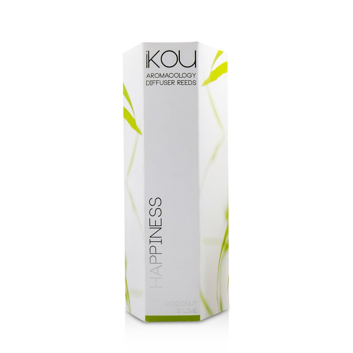 Aromatic diffuser reeds in Happiness scent, featuring Coconut & Lime for a refreshing, tropical ambiance lasting 9 months.
