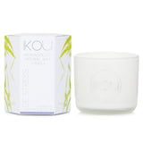 Eco-luxury aromatherapy candle in a glass, featuring calming Lavender and Geranium for relaxation and tranquility.
