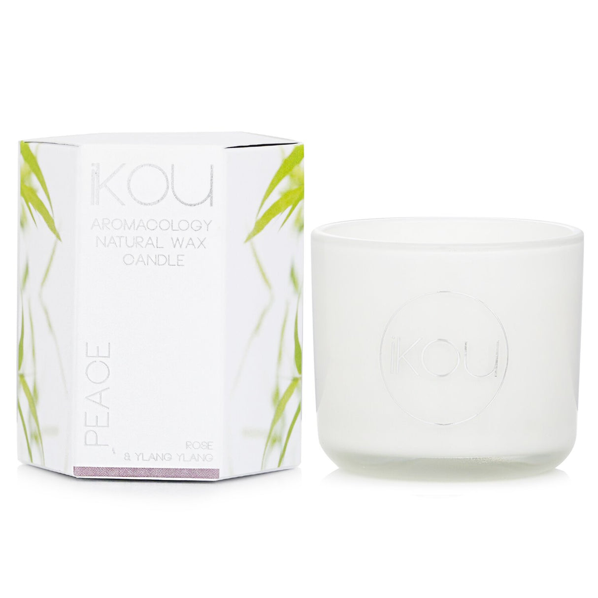 Eco-luxury candle with natural wax, infused with rose and ylang ylang for a soothing, tranquil atmosphere.