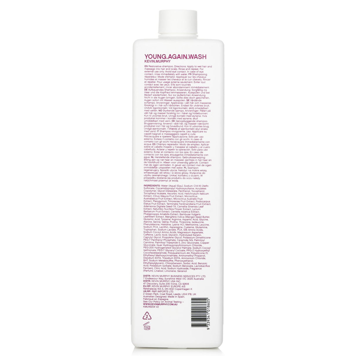 Kevin.Murphy Young.Again.Wash: Restorative shampoo for dry hair, infused with Immortelle and Baobab for hydration and shine.