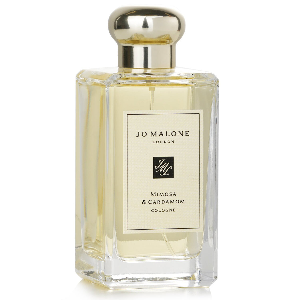 Jo Malone Mimosa & Cardamom Cologne Spray in 100ml, featuring spicy cardamom, floral mimosa, and creamy tonka bean notes.