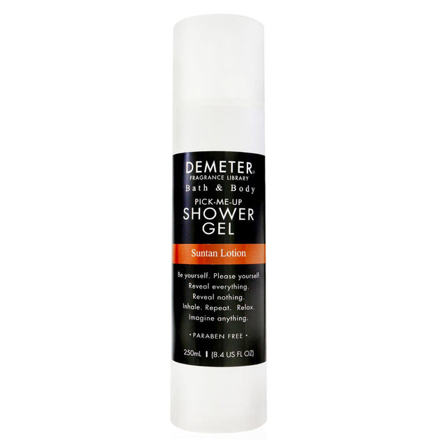 Demeter Suntan Lotion Shower Gel in a 250ml bottle, offering a luxurious cleansing experience with a summer suntan scent.