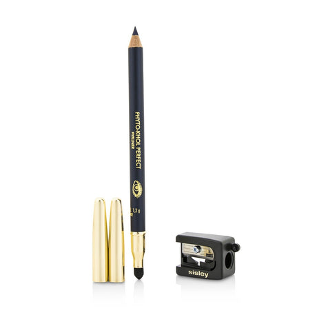 Navy kohl eyeliner pencil with blender and sharpener, offers smooth application and precise lash lines for stunning eye looks.