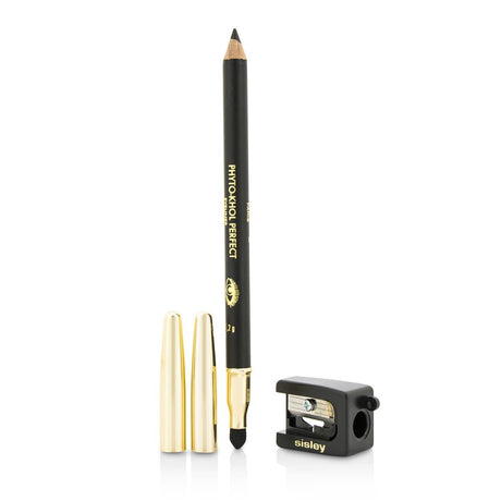 Black kohl eyeliner pencil with a blender and sharpener, offering smooth application and long-lasting wear for perfect eye looks.