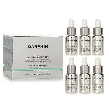 Darphin Stimulskin Plus 28-Day Anti-Aging Concentrate, 6 ampoules for rejuvenating skin and reducing wrinkles.
