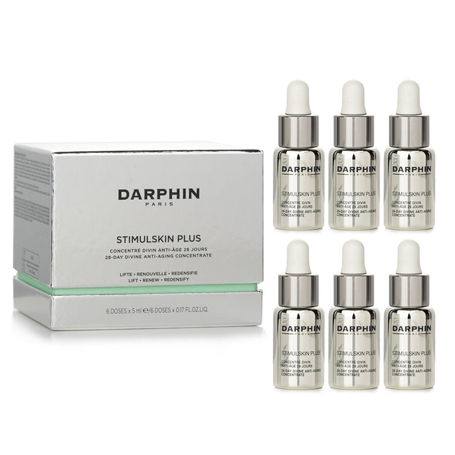 Darphin Stimulskin Plus 28-Day Anti-Aging Concentrate, 6 ampoules for rejuvenating skin and reducing wrinkles.