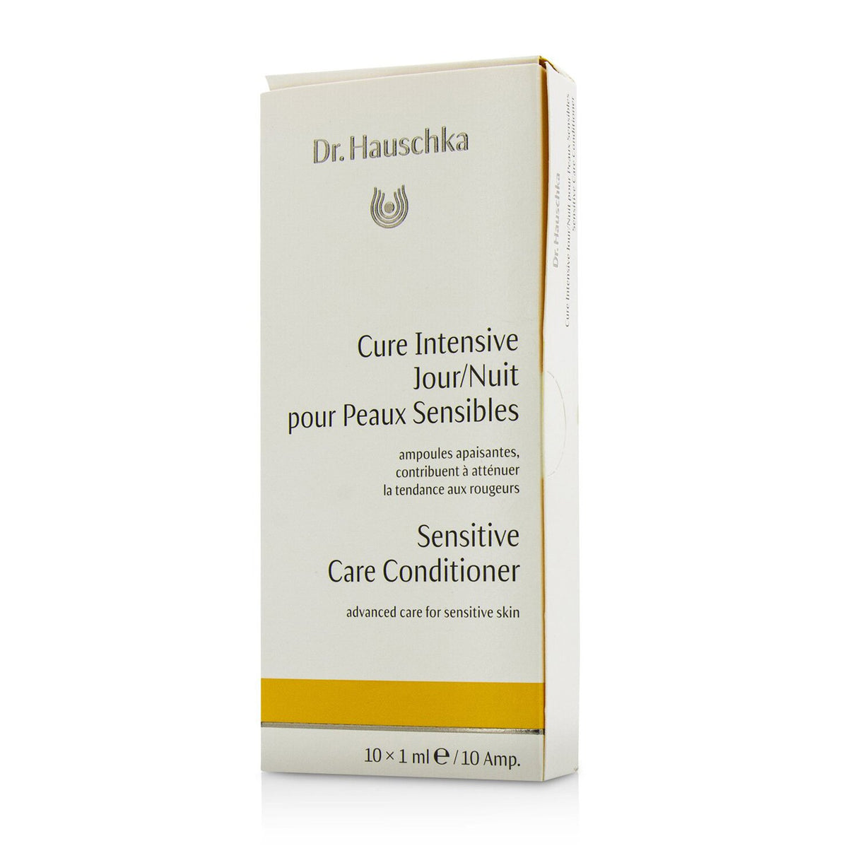 Sensitive Care Conditioner for calming sensitive skin, packaged in 10 ampules with natural extracts and gemstone dilutions.