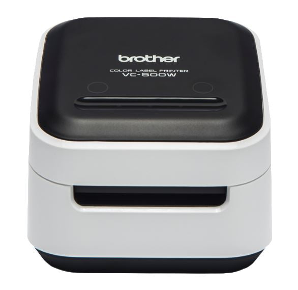 Brother VC500W label printer, compact design, ZINK Zero-Ink technology, wireless connectivity, produces vibrant, full-color labels.