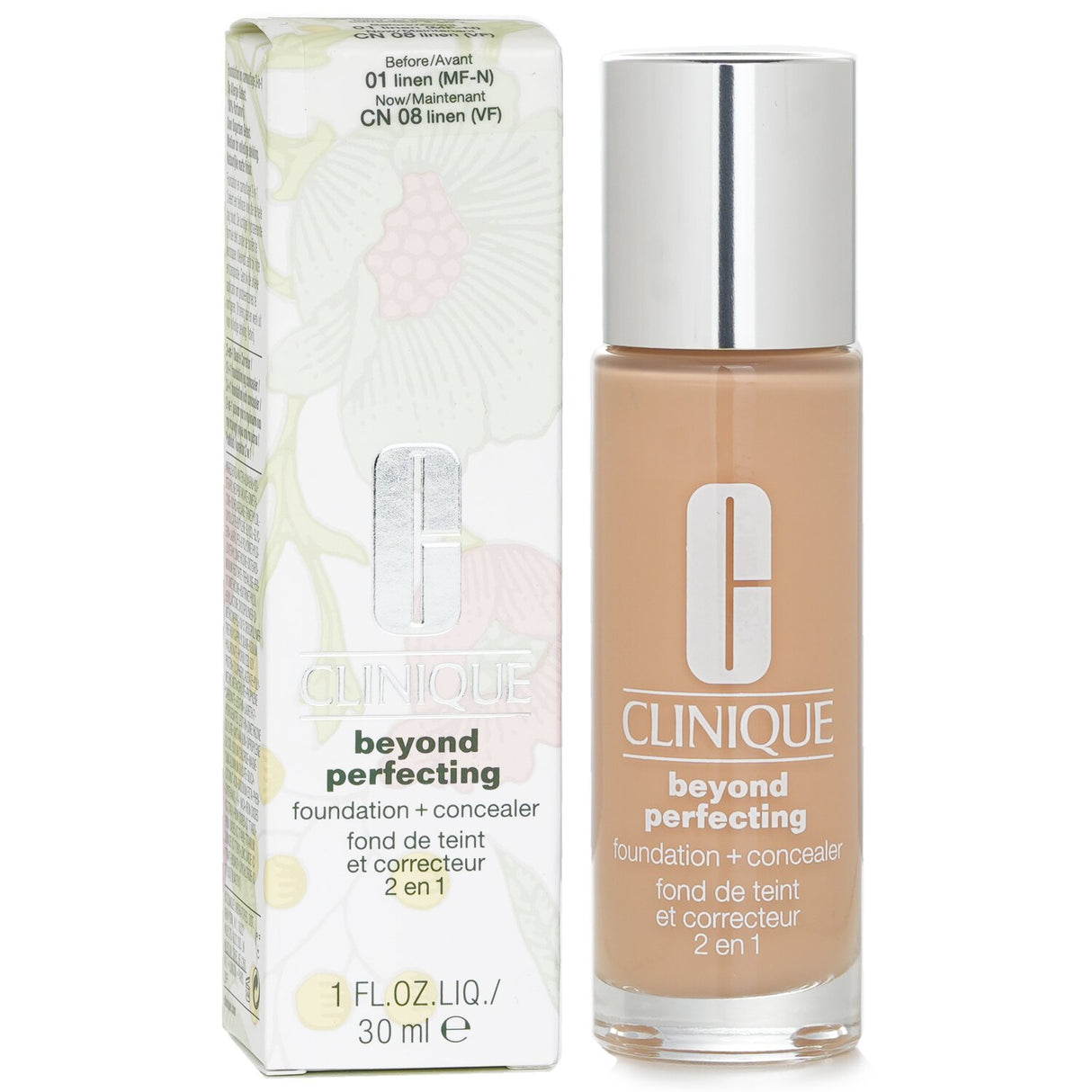 Clinique Beyond Perfecting Foundation & Concealer in #01 Linen offers lightweight, dual-purpose coverage for a flawless, natural look.