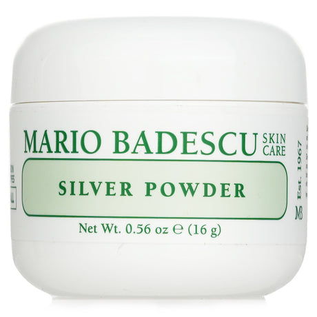 Mario Badescu Silver Powder, a 16g oil-absorbent powder for all skin types, targets blackheads and unclogs pores effectively.